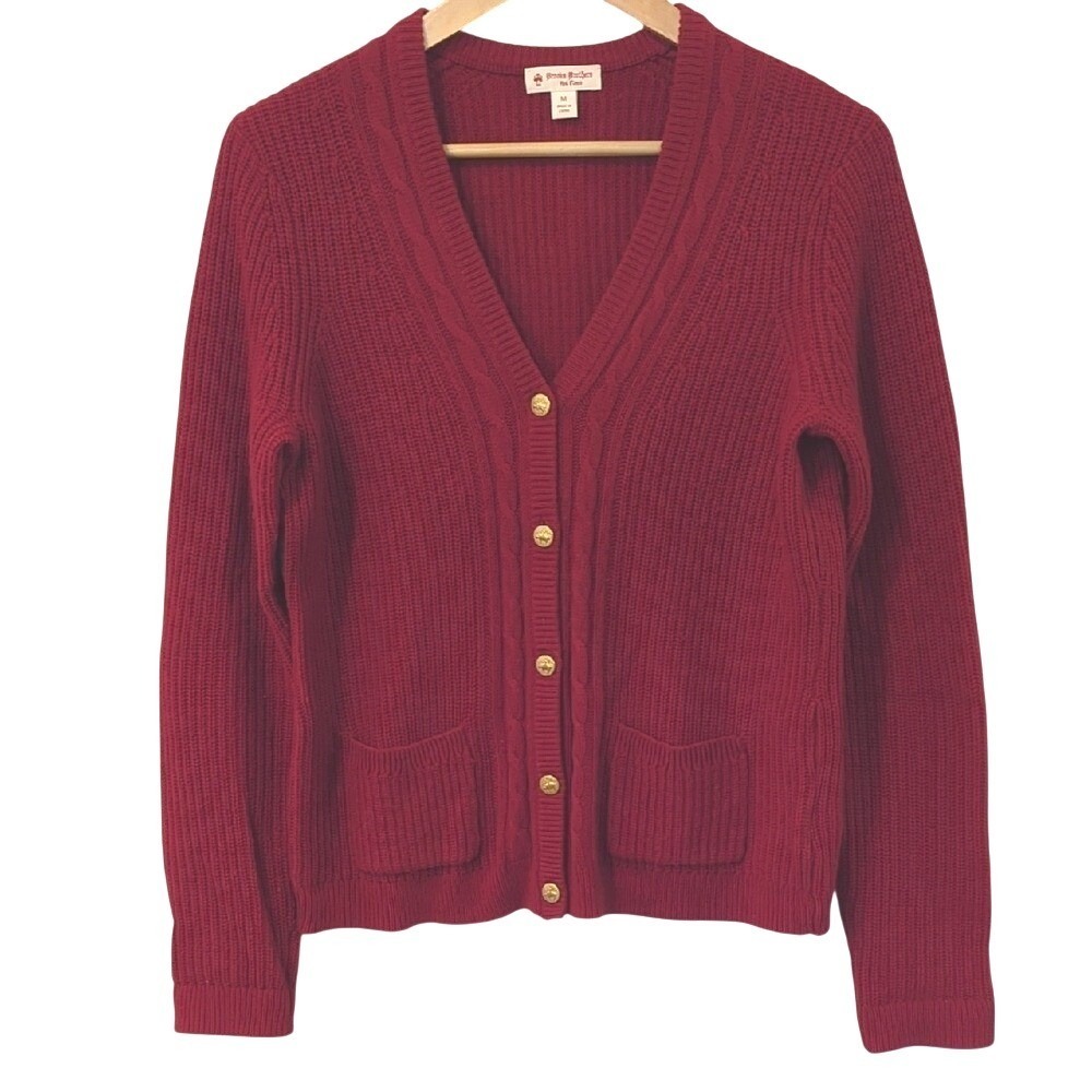 Brooks Brothers Cardigan Cable Knit Deep Red V-Neck Button Front size‎ Medium